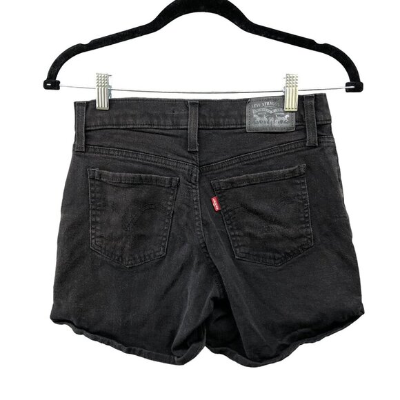 Levi's Mid Length Jean Shorts Womens Size 25 Black Roll Cuff Stretch - Picture 2 of 9